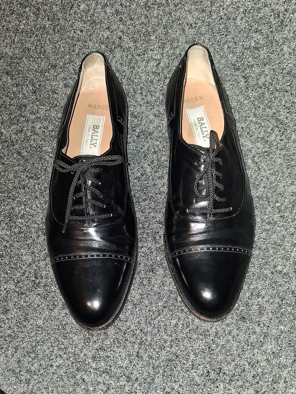 Bally Black Leather Cap-Toe Derby Dress Shoes